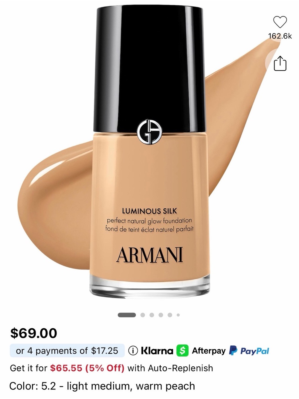 Giorgio Armani Luminous Silk Foundation - 5.2 Light Medium Warm Peach